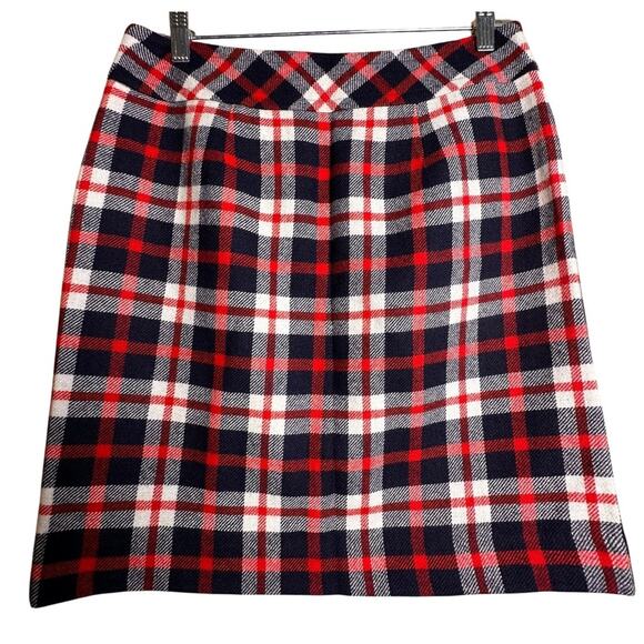 Talbots Wool Blend Mini Skirt Sz 6 P Red White Preppy Academia Blue Plaid Lined - Picture 3 of 11